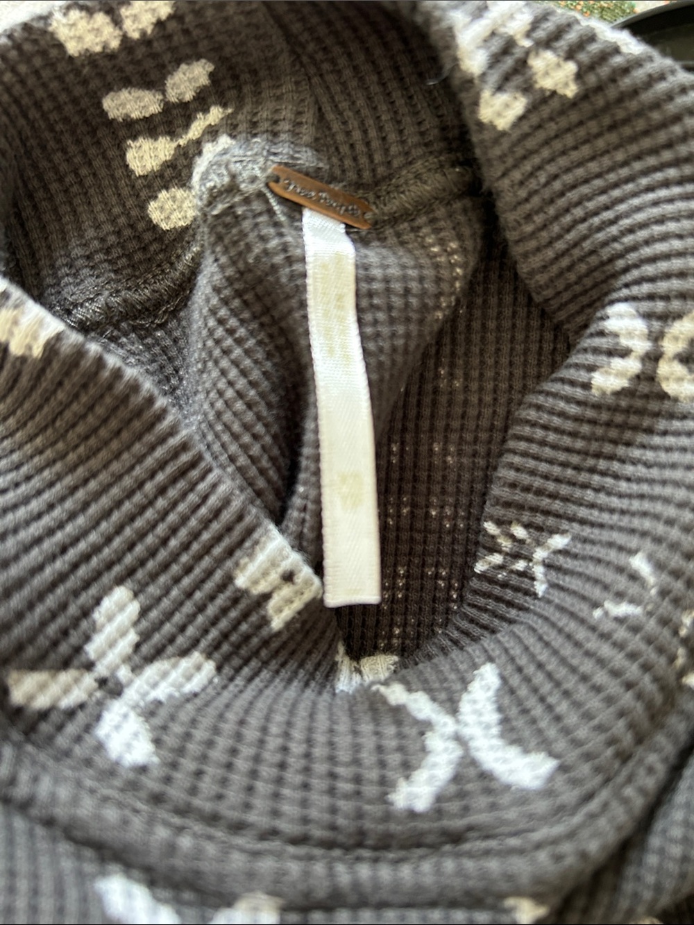 Free People Black Patterned Mock Neck Thermal Top with Multicolor Cuffs - Picture 2 of 3